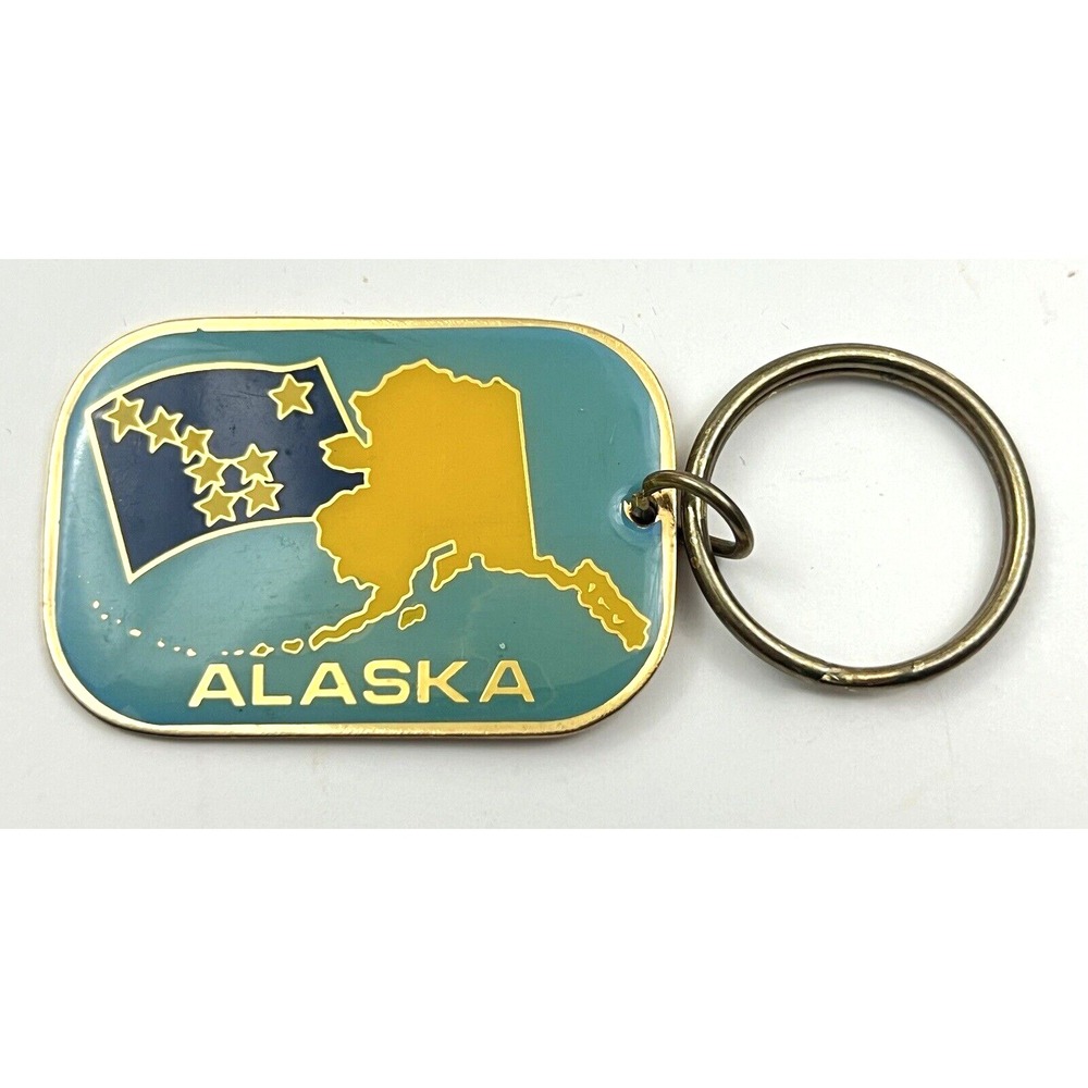 A.C.E. Alaska Keychain State Shape And Flag Travel Souvenir‎ Blue Key Ring